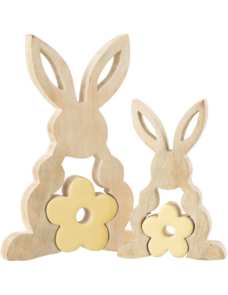 Grande Sculpture moderne Puzzle Lapin Fleur Hauteur 25 cm en Bois Naturel Jaune Crayne - 3