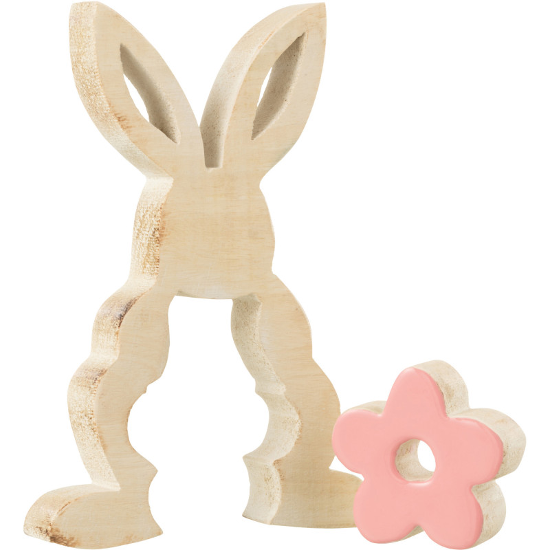 Sculpture moderne Puzzle Lapin Fleur Hauteur 21 cm en Bois Naturel Rose Crayne - 2