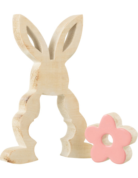Sculpture moderne Puzzle Lapin Fleur Hauteur 21 cm en Bois Naturel Rose Crayne - 2