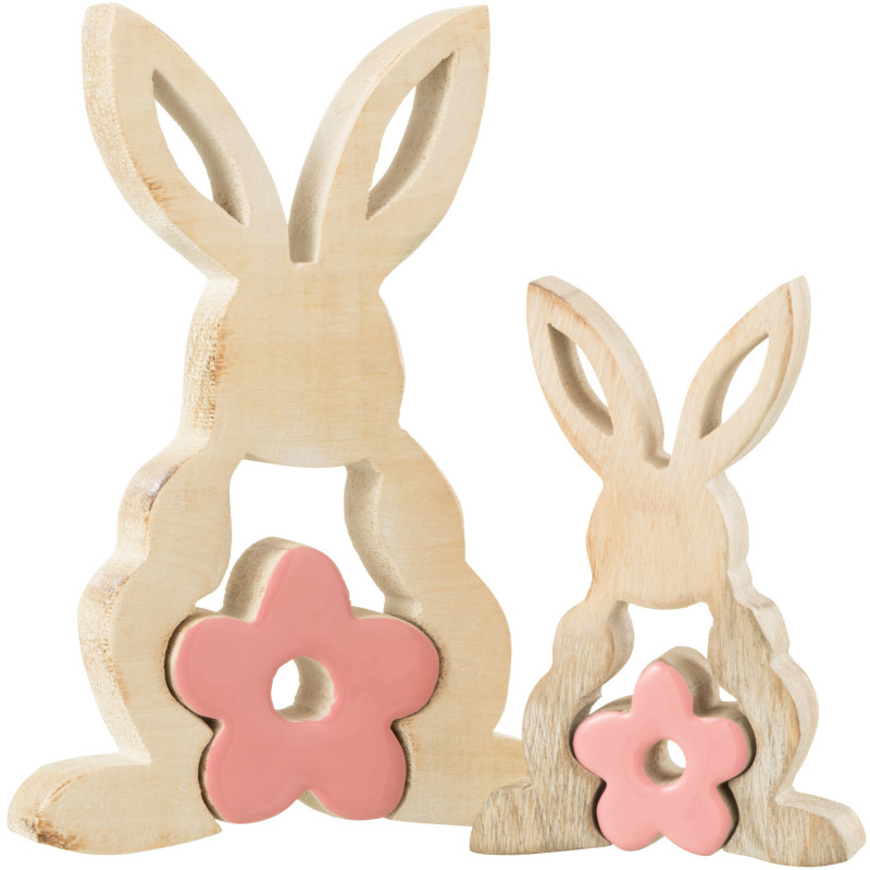 Sculpture moderne Puzzle Lapin Fleur Hauteur 21 cm en Bois Naturel Rose Crayne - 3