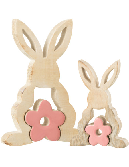 Sculpture moderne Puzzle Lapin Fleur Hauteur 21 cm en Bois Naturel Rose Crayne - 3