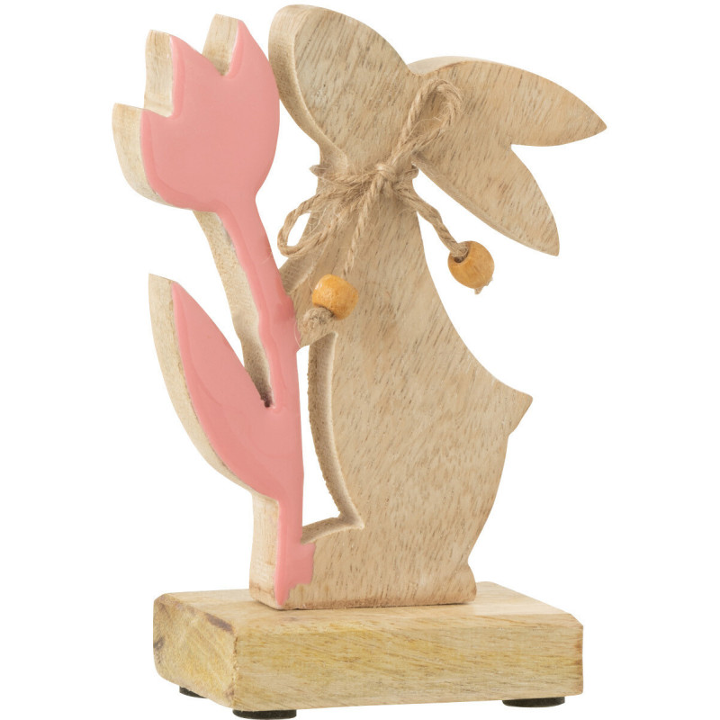 Sculpture moderne Lapin Fleur Hauteur 15 cm en Bois Naturel Rose Zorlen - 1