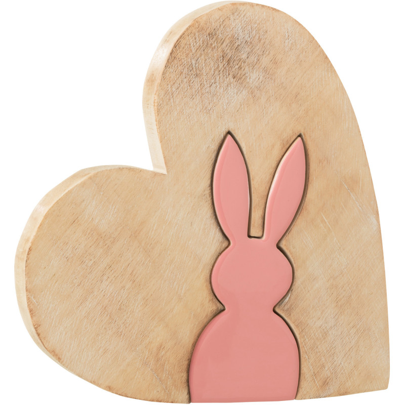 Grande Sculpture originale Puzzle Lapin Coeur 23 cm en Bois Naturel Rose Melynn - 1