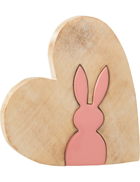 Grande Sculpture originale Puzzle Lapin Coeur 23 cm en Bois Naturel Rose Melynn - 1