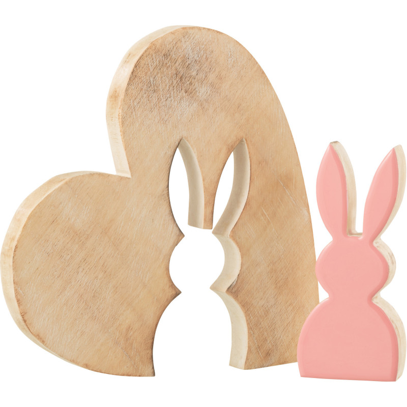 Grande Sculpture originale Puzzle Lapin Coeur 23 cm en Bois Naturel Rose Melynn - 2