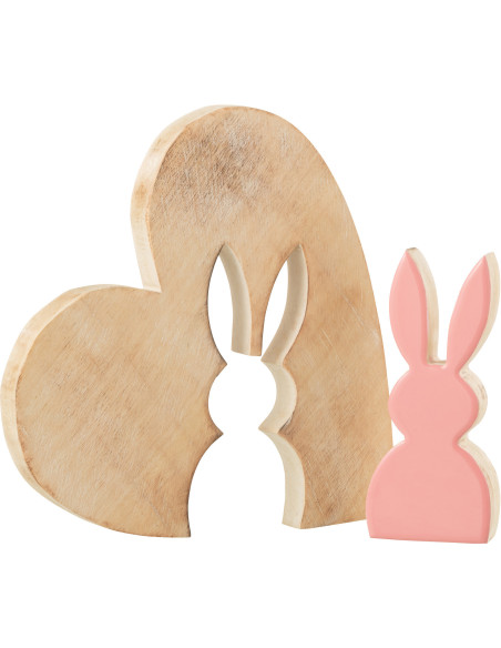Grande Sculpture originale Puzzle Lapin Coeur 23 cm en Bois Naturel Rose Melynn - 2