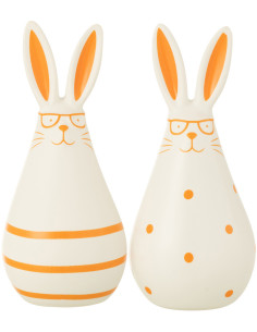 Statuettes originales Lapins Lunettes Hauteur 15 cm en Céramique Blanc Orange Elowyn (Lot de 2) - 1