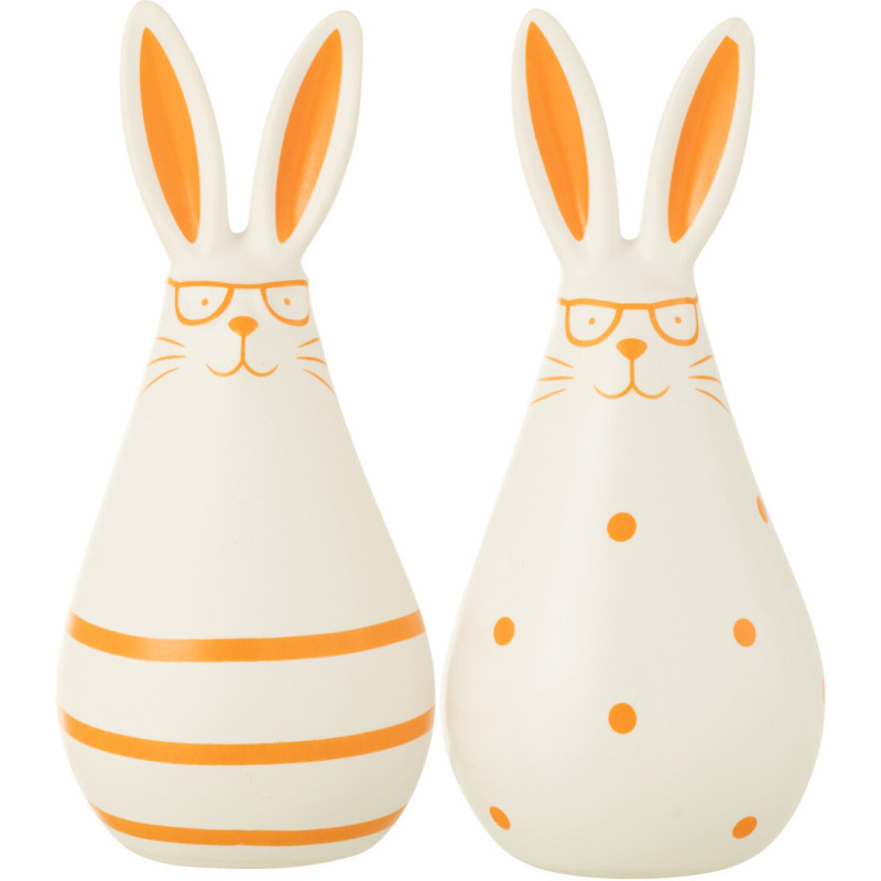 Statuettes originales Lapins Lunettes Hauteur 15 cm en Céramique Blanc Orange Elowyn (Lot de 2) - 1