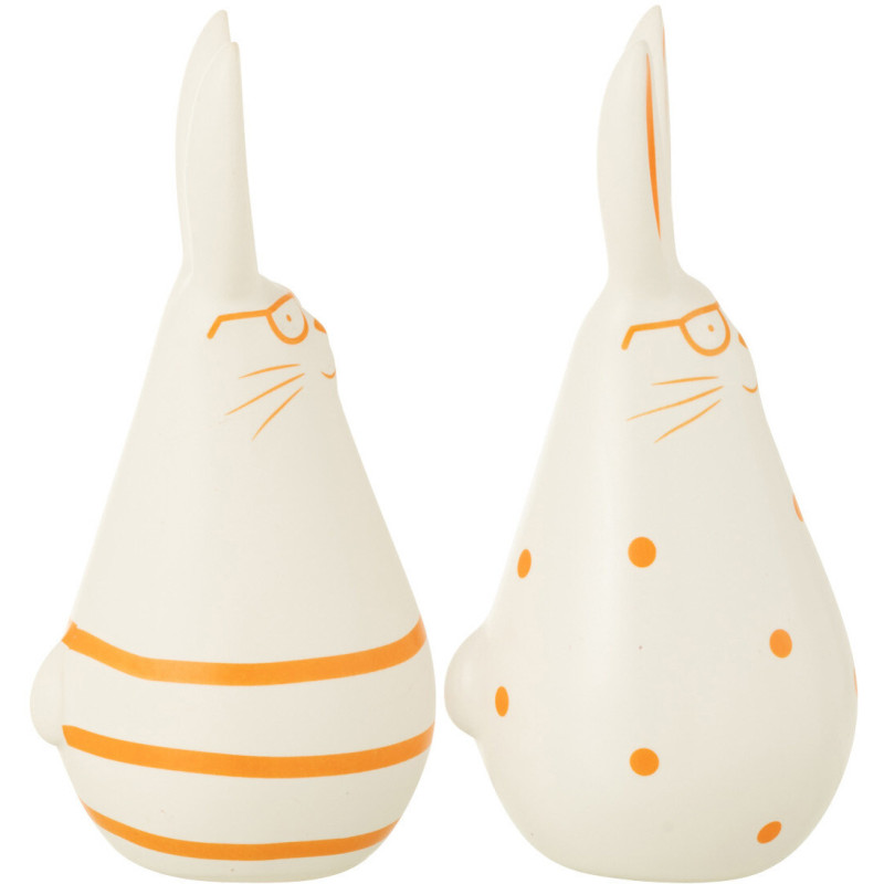 Statuettes originales Lapins Lunettes Hauteur 15 cm en Céramique Blanc Orange Elowyn (Lot de 2) - 2