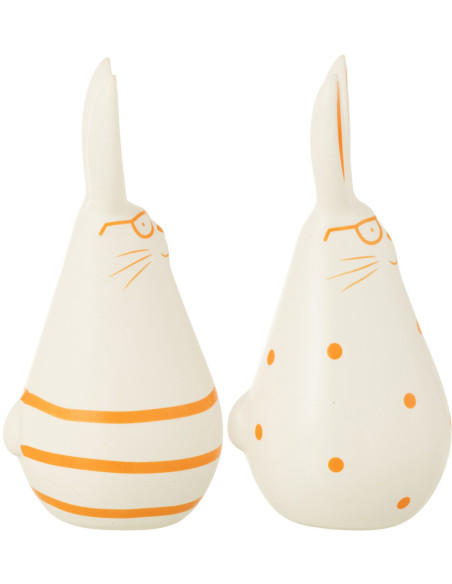 Statuettes originales Lapins Lunettes Hauteur 15 cm en Céramique Blanc Orange Elowyn (Lot de 2) - 2