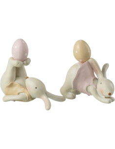 Statuettes originales Lapins Oeufs Yoga Hauteur 10 cm en Résine Blanc Beige Rose Faynor (Lot de 2) - 1