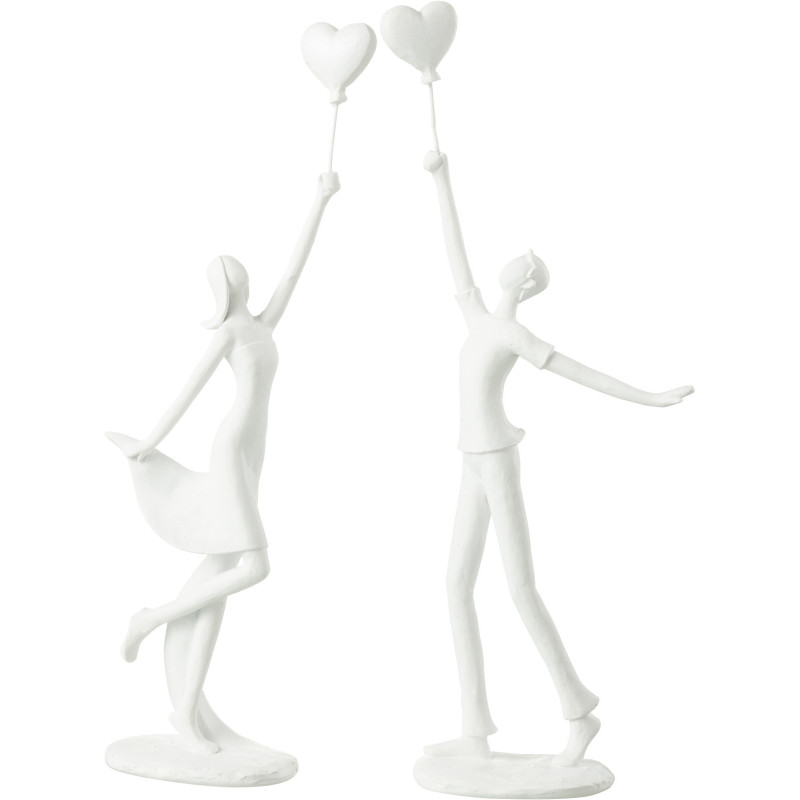 Sculptures modernes Couple ballons coeur Hauteur 33 cm en Résine Blanc Cylena (Lot de 2) - 1