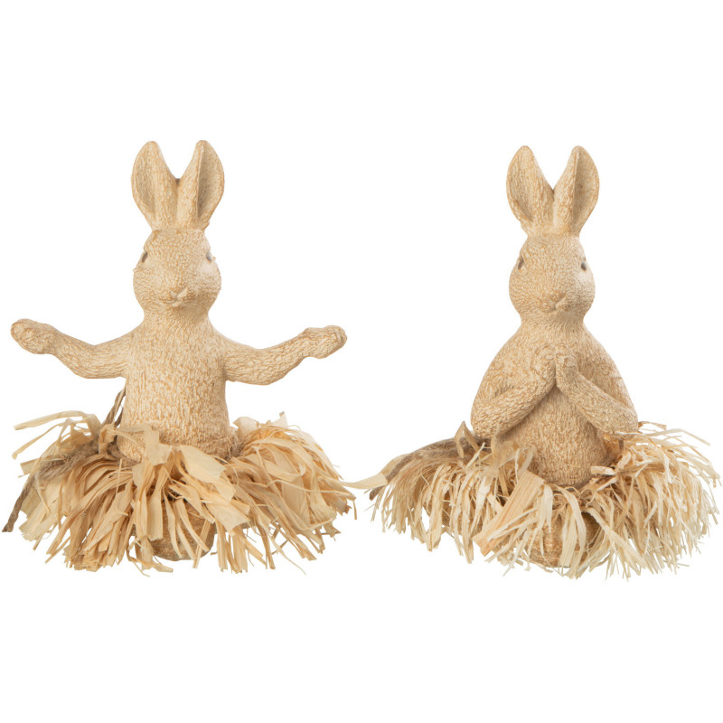 Statuettes originales Lapins assis Yoga Hauteur 12 cm en Résine Beige Raphia Naturel Davorin (Lot de 2) - 1