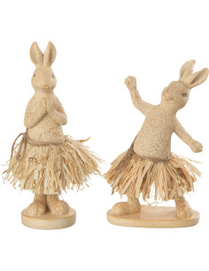 Statuettes originales Lapins debout Yoga Hauteur 17 cm en Résine Beige Raphia Naturel Davorin (Lot de 2) - 1