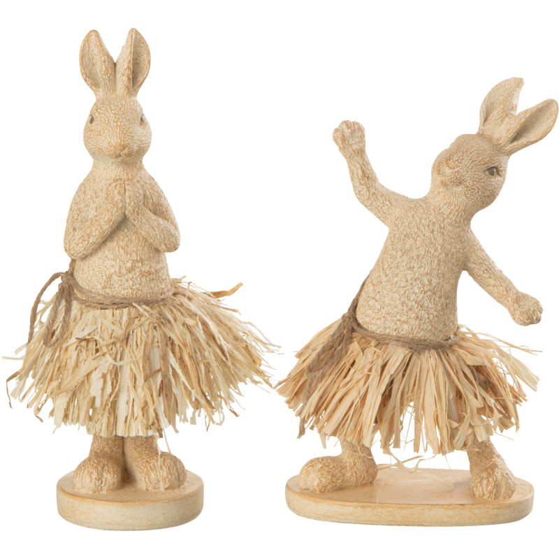 Statuettes originales Lapins debout Yoga Hauteur 17 cm en Résine Beige Raphia Naturel Davorin (Lot de 2) - 1