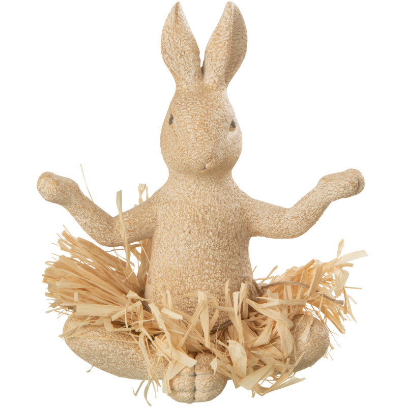 Grande Statuette originale Lapin assis Yoga Hauteur 21 cm en Résine Beige Raphia Naturel Davorin - 1