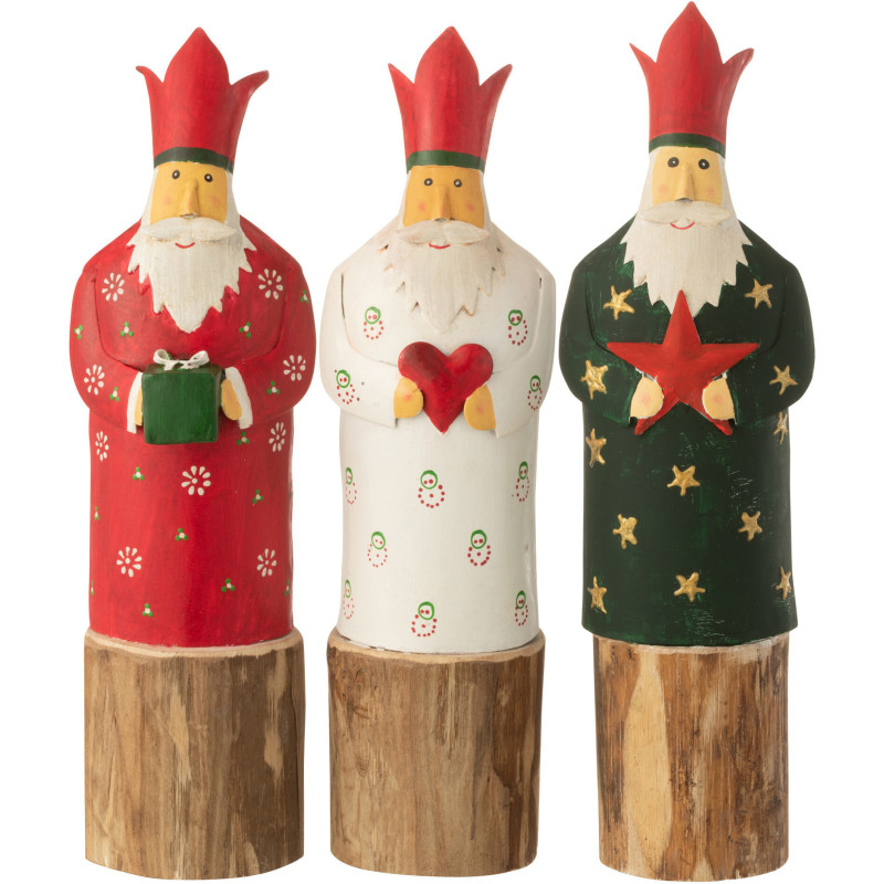 Grandes Statuettes déco 3 Rois mages Hauteur 37 cm en Bois Naturel Métal Velmyra (Lot de 3) - 1