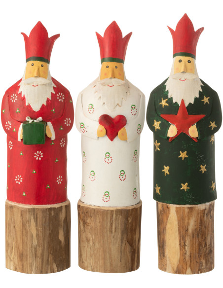Grandes Statuettes déco 3 Rois mages Hauteur 37 cm en Bois Naturel Métal Velmyra (Lot de 3) - 1