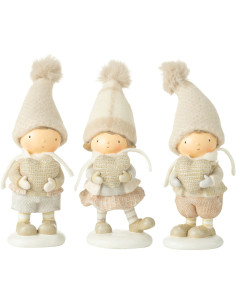 Statuettes déco Enfants Bonnets Coeurs Hauteur 19 cm en Résine Beige Lysath (Lot de 3) - 1