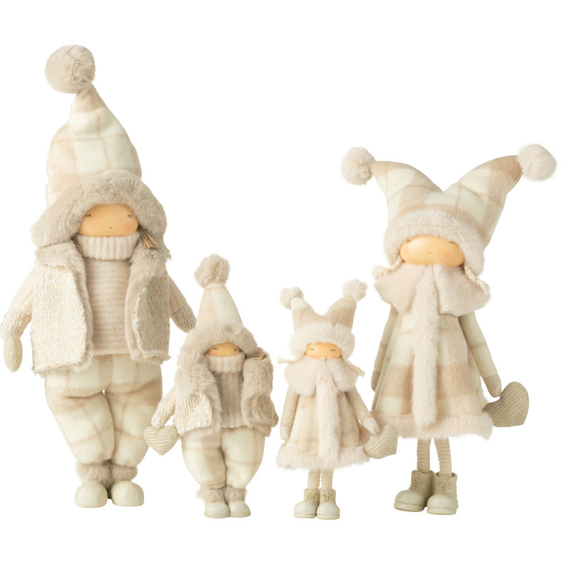 Grandes Statuettes déco Garçon Fille hiver Hauteur 58 cm en Résine Tissu Beige Quinira (Lot de 2) - 2