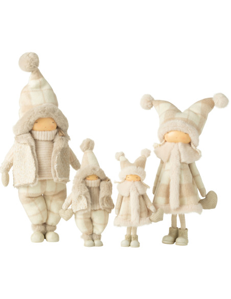 Grandes Statuettes déco Garçon Fille hiver Hauteur 58 cm en Résine Tissu Beige Quinira (Lot de 2) - 2