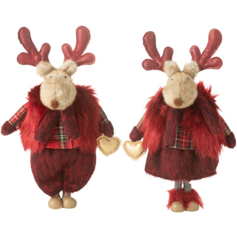Statuettes déco Couple Rennes Hauteur 40 cm en Tissu Rouge Therynn (Lot de 2) - 1