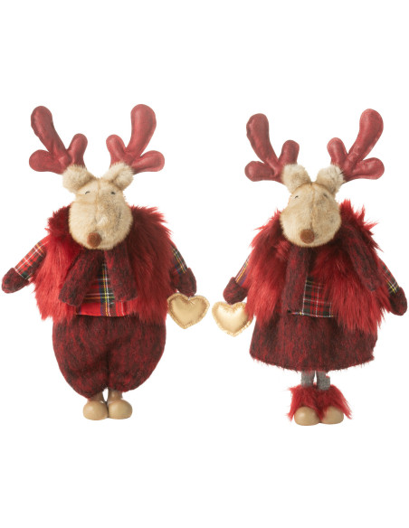 Statuettes déco Couple Rennes Hauteur 40 cm en Tissu Rouge Therynn (Lot de 2) - 1