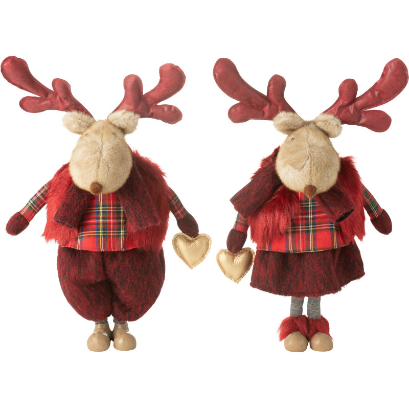 Grandes Statuettes déco Couple Rennes Hauteur 56 cm en Tissu Rouge Therynn (Lot de 2) - 1