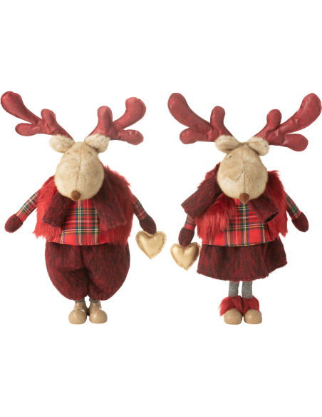 Grandes Statuettes déco Couple Rennes Hauteur 56 cm en Tissu Rouge Therynn (Lot de 2) - 1