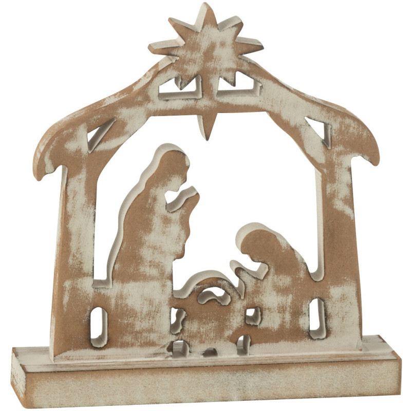 Sculpture déco Crèche de Noël 18 cm en Bois de manguier Blanc Naturel Vieilli Selvaris - 1