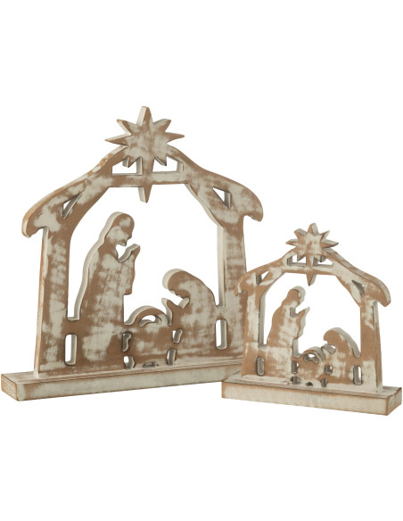 Grande Sculpture déco Crèche de Noël 28 cm en Bois de manguier Blanc Naturel Vieilli Selvaris - 2