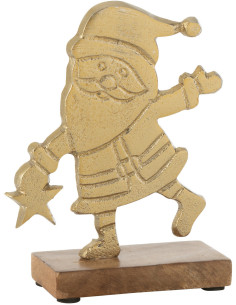 Sculpture sur pied Père Noël Hauteur 16 cm en Métal Doré Bois Marron Maeryn - 1