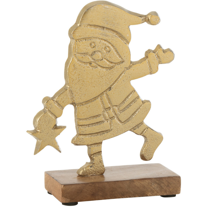 Sculpture sur pied Père Noël Hauteur 16 cm en Métal Doré Bois Marron Maeryn - 1