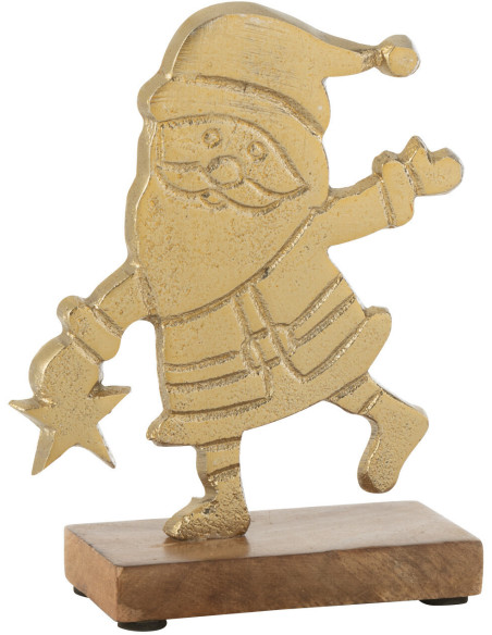 Sculpture sur pied Père Noël Hauteur 16 cm en Métal Doré Bois Marron Maeryn J-Line - 1