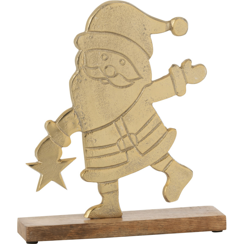 Grande Sculpture sur pied Père Noël Hauteur 26 cm en Métal Doré Bois Marron Maeryn - 1