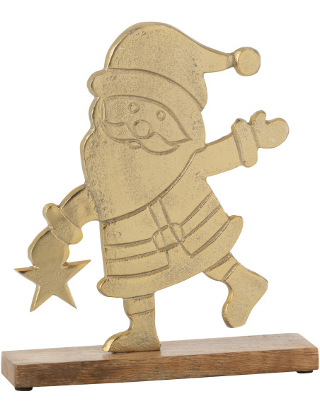 Grande Sculpture sur pied Père Noël Hauteur 26 cm en Métal Doré Bois Marron Maeryn - 1
