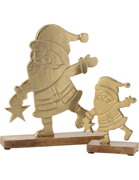 Grande Sculpture sur pied Père Noël Hauteur 26 cm en Métal Doré Bois Marron Maeryn - 2