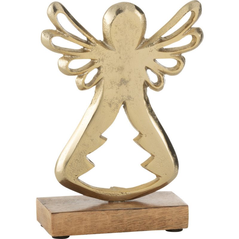 Sculpture sur pied Ange de Noël Hauteur 16 cm en Métal Doré Bois Marron Lorvyn - 1