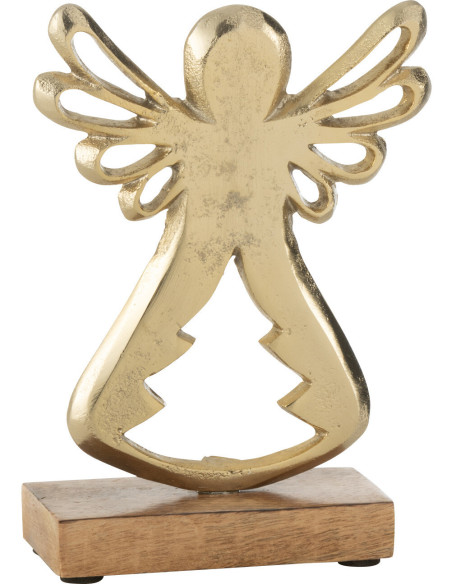 Sculpture sur pied Ange de Noël Hauteur 16 cm en Métal Doré Bois Marron Lorvyn J-Line - 1