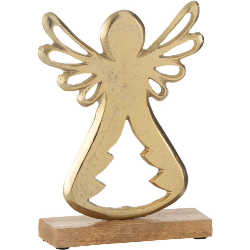 Grande Sculpture sur pied Ange de Noël Hauteur 22 cm en Métal Doré Bois Marron Lorvyn - 1