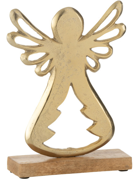 Grande Sculpture sur pied Ange de Noël Hauteur 22 cm en Métal Doré Bois Marron Lorvyn - 1
