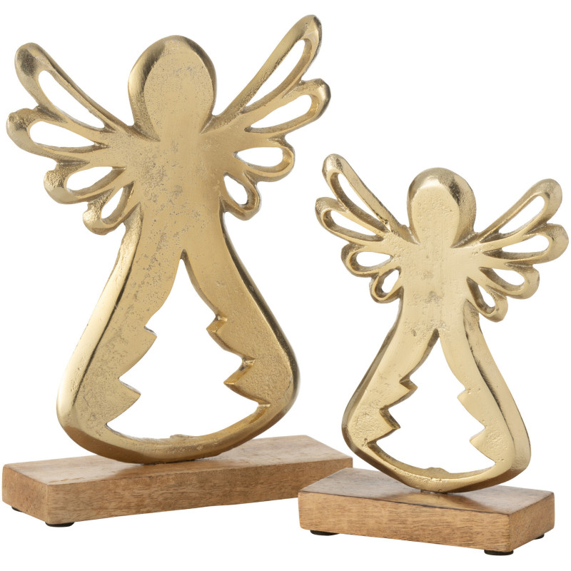 Grande Sculpture sur pied Ange de Noël Hauteur 22 cm en Métal Doré Bois Marron Lorvyn - 2