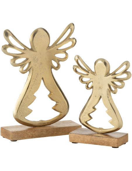 Grande Sculpture sur pied Ange de Noël Hauteur 22 cm en Métal Doré Bois Marron Lorvyn - 2