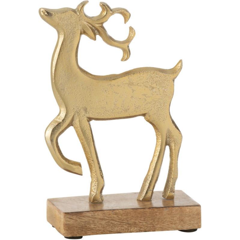 Sculpture sur pied Renne Hauteur 16 cm en Métal Doré Bois Marron Aryden - 1
