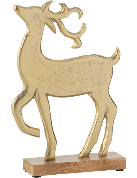 Grande Sculpture sur pied Renne Hauteur 26 cm en Métal Doré Bois Marron Aryden - 1