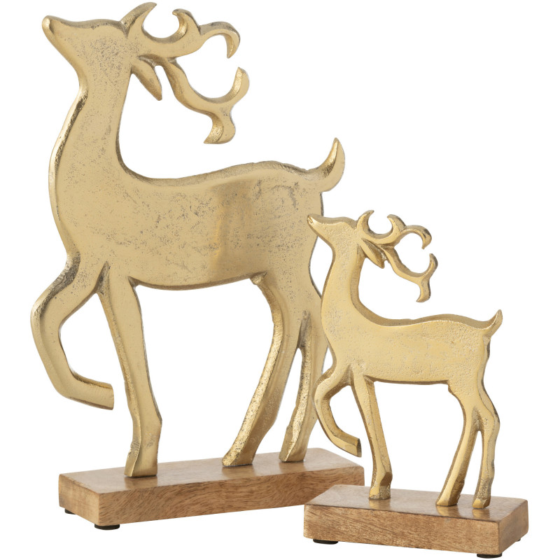 Grande Sculpture sur pied Renne Hauteur 26 cm en Métal Doré Bois Marron Aryden - 2