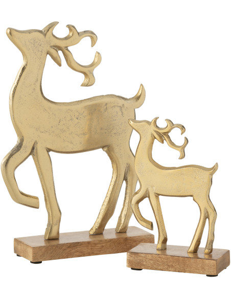 Grande Sculpture sur pied Renne Hauteur 26 cm en Métal Doré Bois Marron Aryden - 2