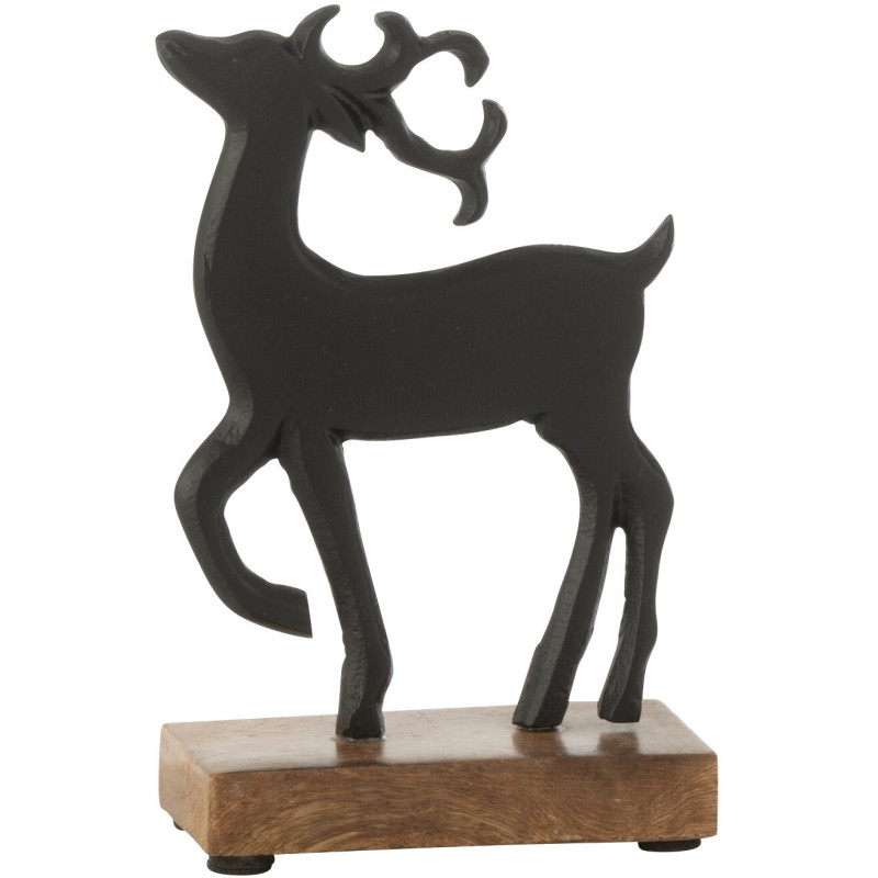Sculpture sur pied Renne Hauteur 16 cm en Métal Noir Bois Marron Aryden - 1