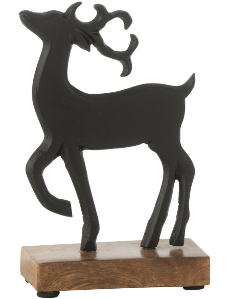 Sculpture sur pied Renne Hauteur 16 cm en Métal Noir Bois Marron Aryden - 1