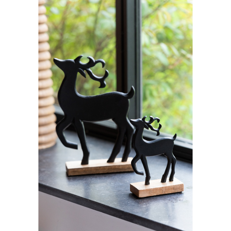 Sculpture sur pied Renne Hauteur 16 cm en Métal Noir Bois Marron Aryden - 2